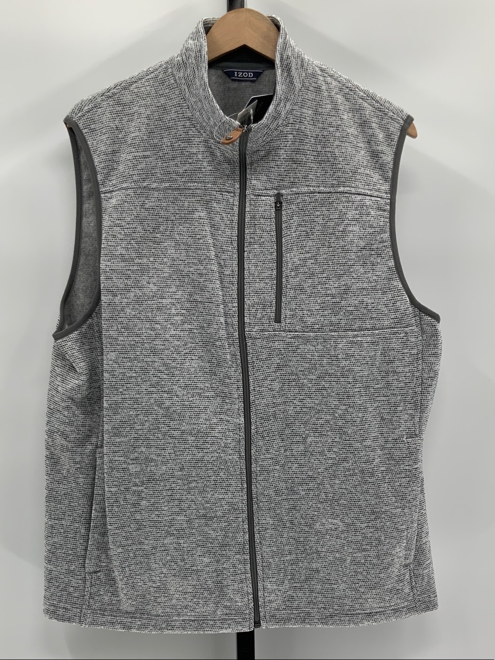 Izod Gray Marled Full-Zip Vest with Chest Pocket